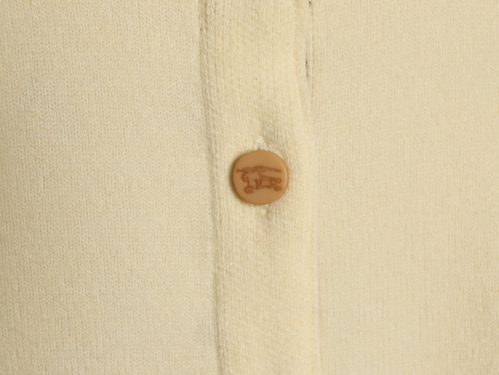 Burberry Check-Cuff Button-Front Cardigan - Pale Yellow