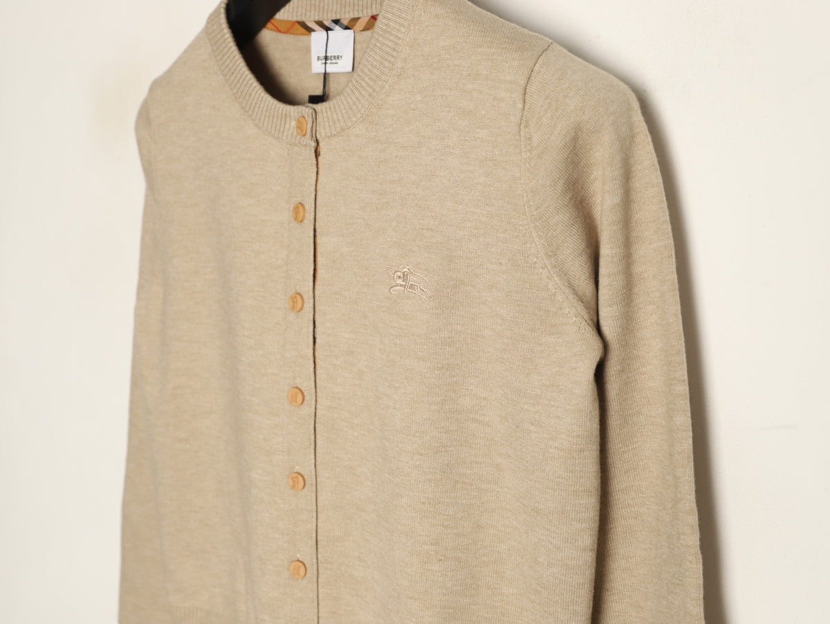 Burberry Check-Cuff Button-Front Cardigan - Beige
