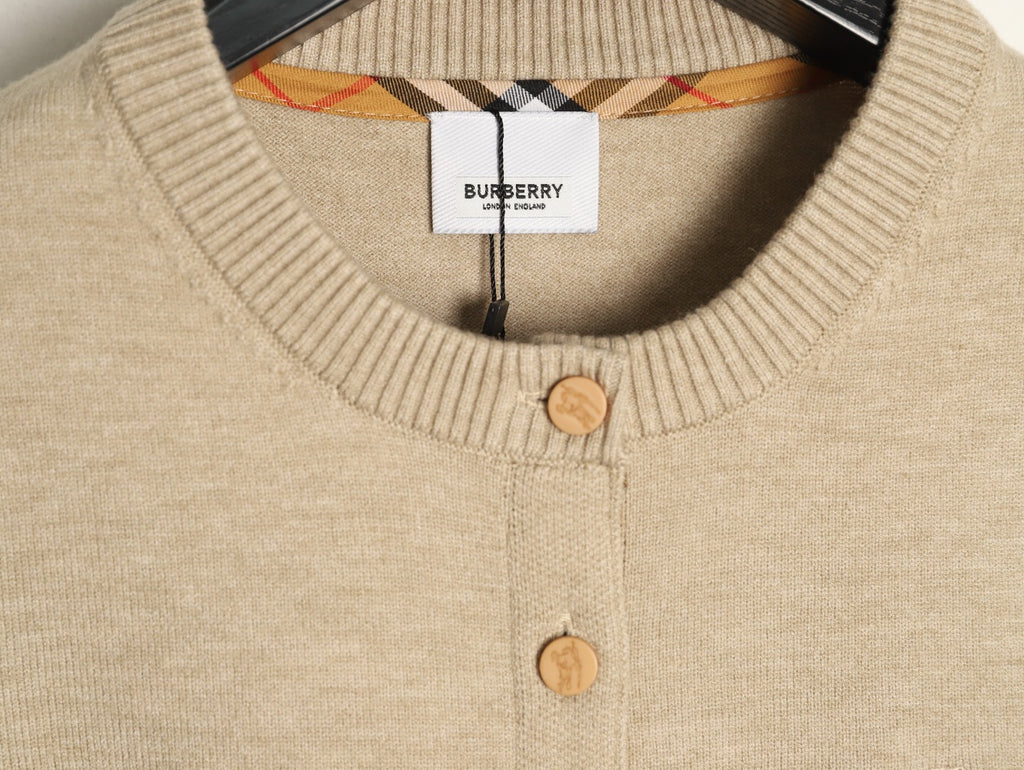 Burberry Check-Cuff Button-Front Cardigan - Beige