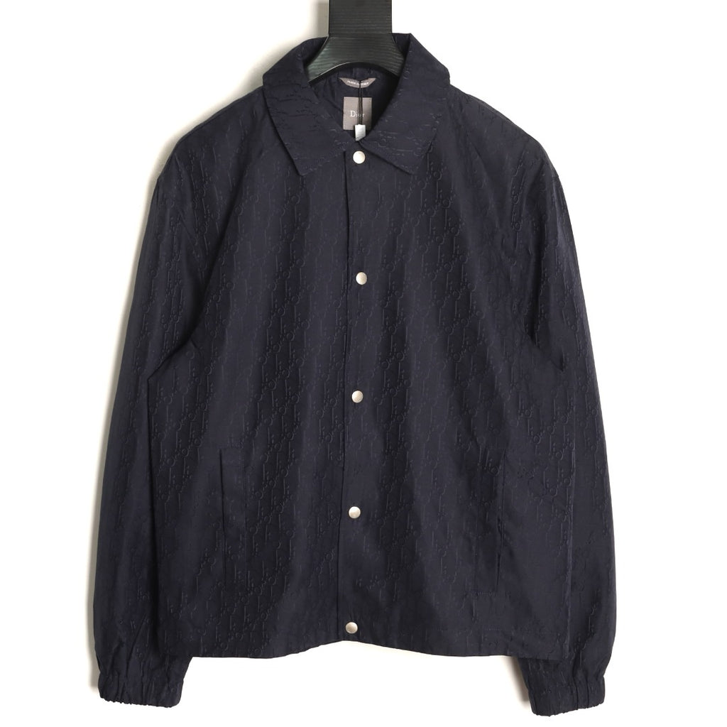 Dior CD Oblique Pattern Button-Front Jacket - Navy