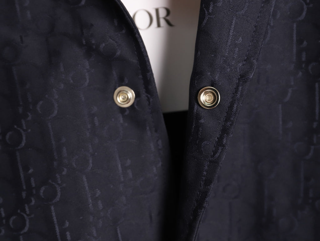 Dior CD Oblique Pattern Button-Front Jacket - Navy
