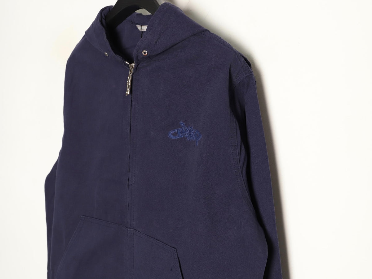 Dior CD Embroidered Zip-Up Hooded Jacket - Navy