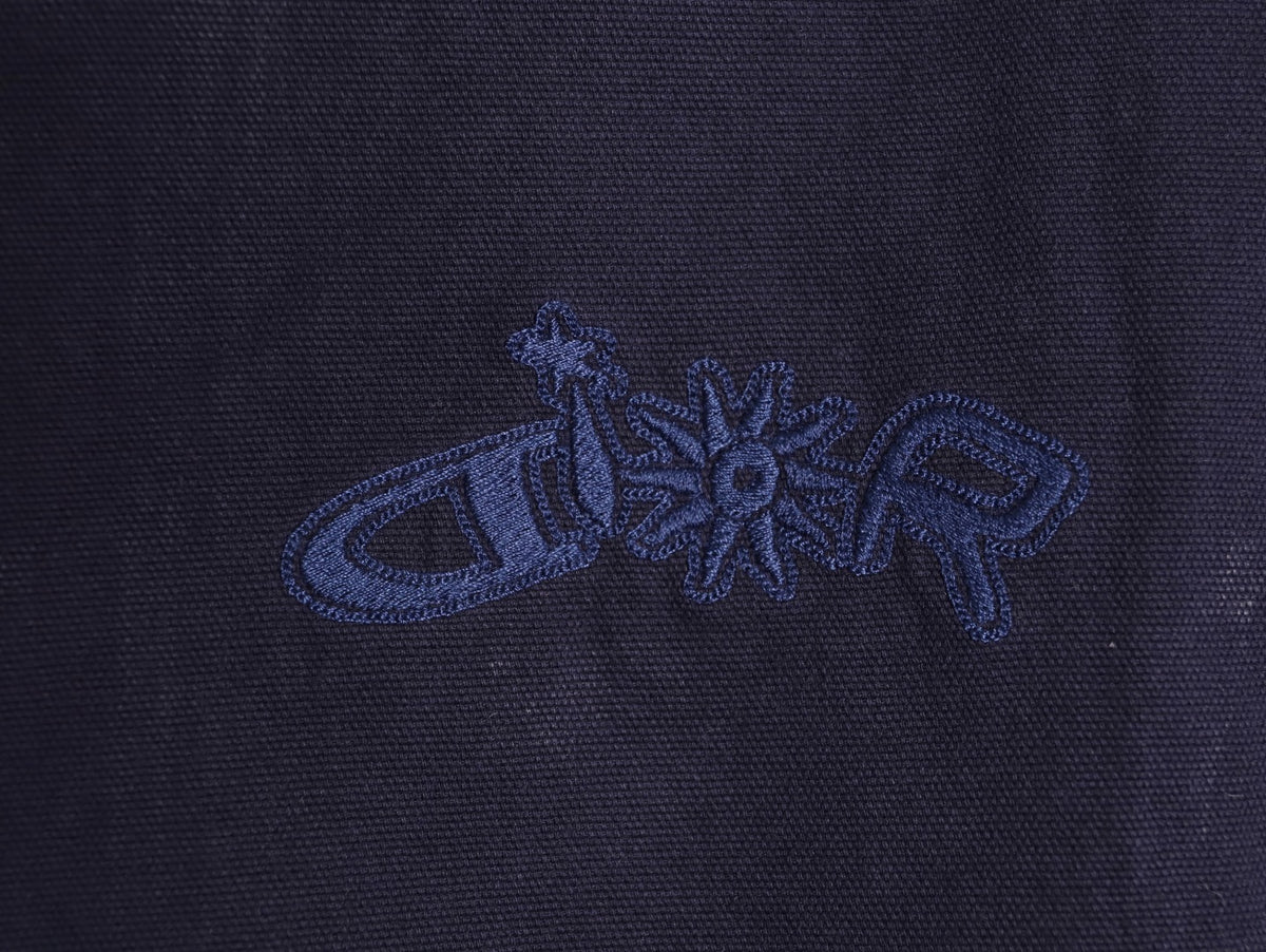 Dior CD Embroidered Zip-Up Hooded Jacket - Navy