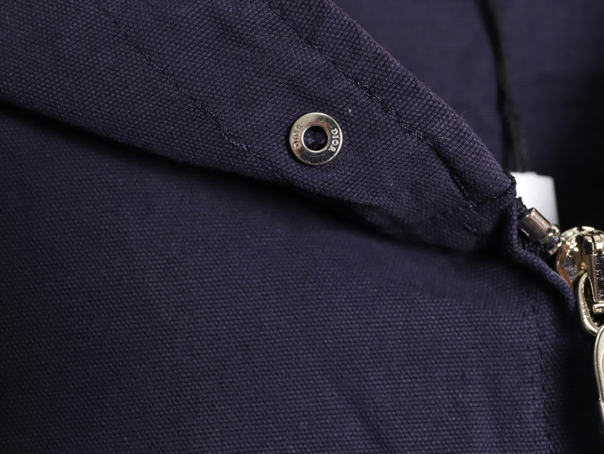 Dior CD Embroidered Zip-Up Hooded Jacket - Navy