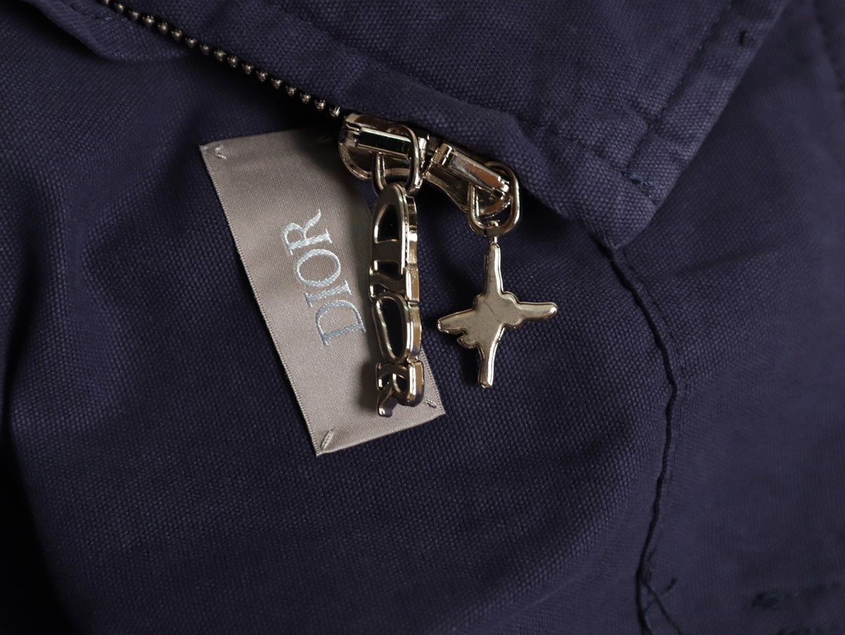 Dior CD Embroidered Zip-Up Hooded Jacket - Navy