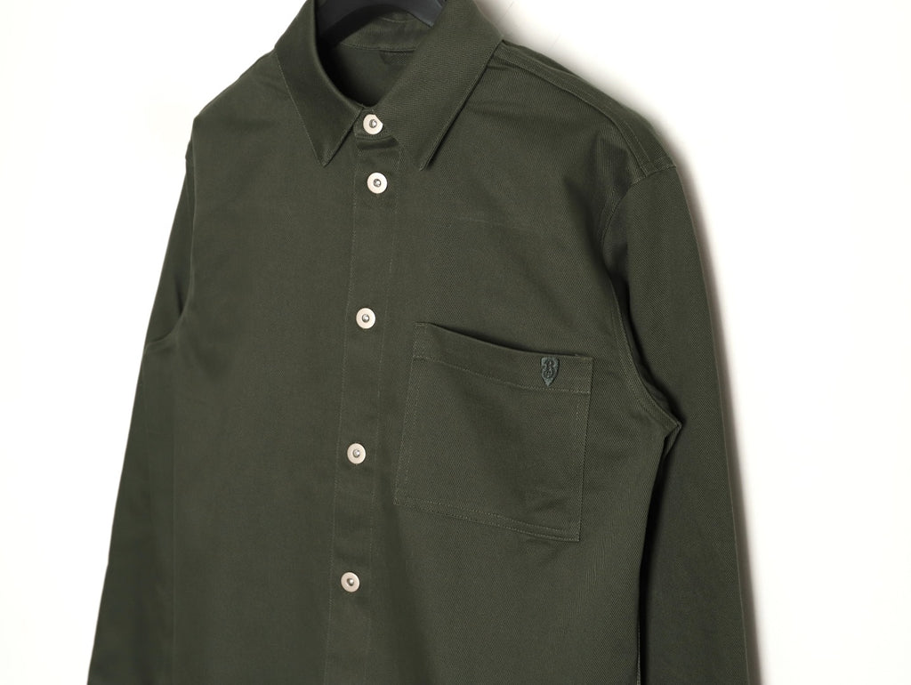 Burberry Shield-Detail Denim Shirt Jacket - Olive