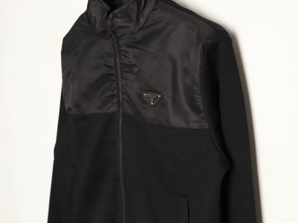 Prada Re-Nylon Panel Zip-Up Jacket - Black