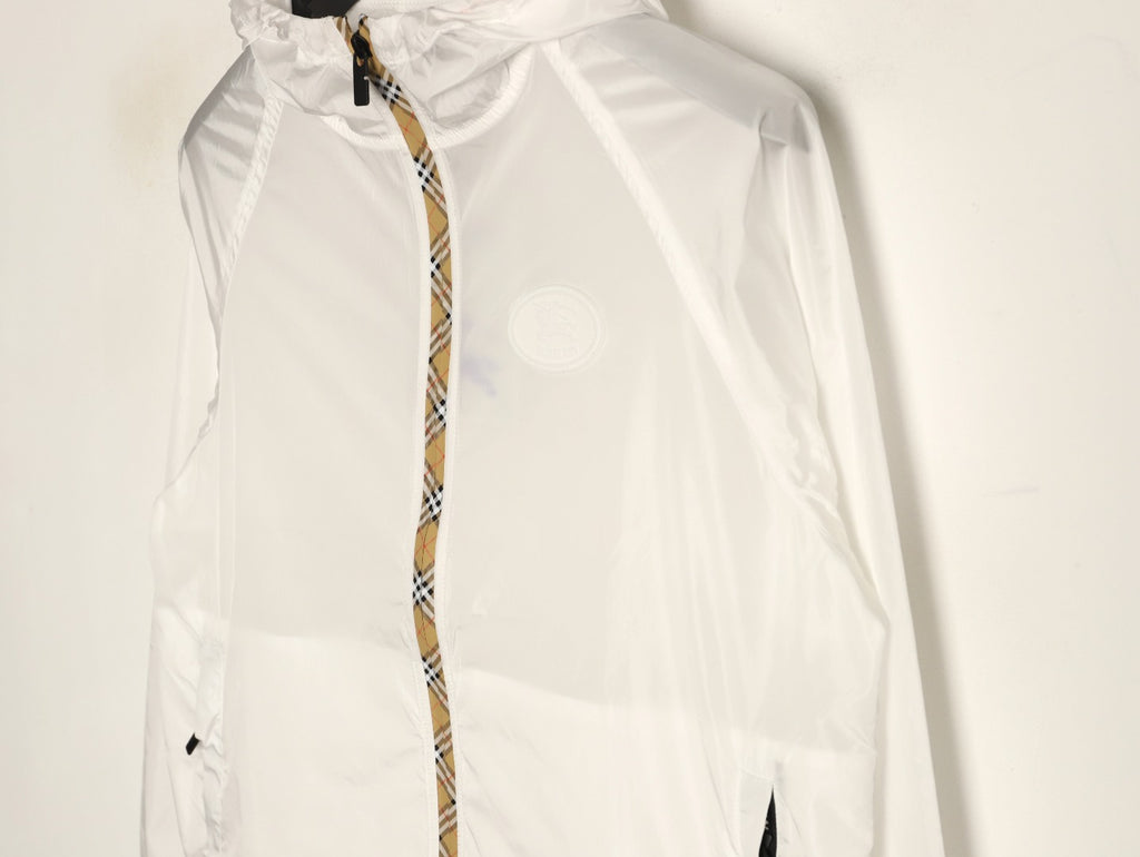 Burberry Check-Trim Hooded Zip-Up Jacket - Off-White