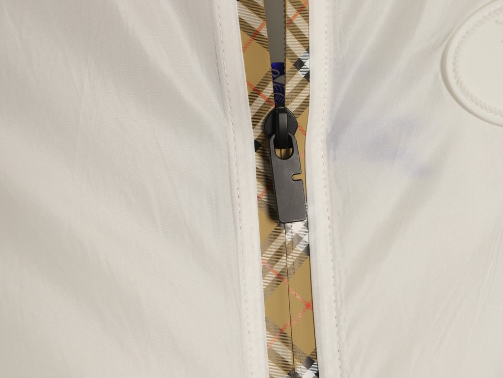 Burberry Check-Trim Hooded Zip-Up Jacket - Off-White
