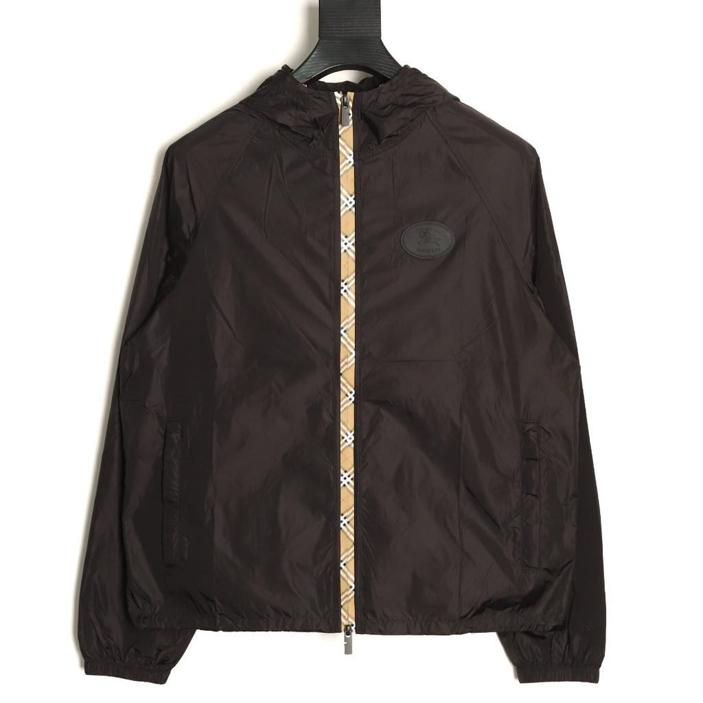 Burberry Check-Trim Hooded Zip-Up Jacket - Dark Brown