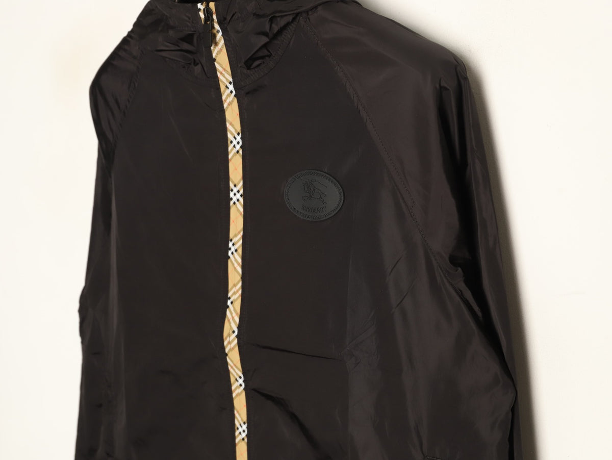 Burberry Check-Trim Hooded Zip-Up Jacket - Dark Brown