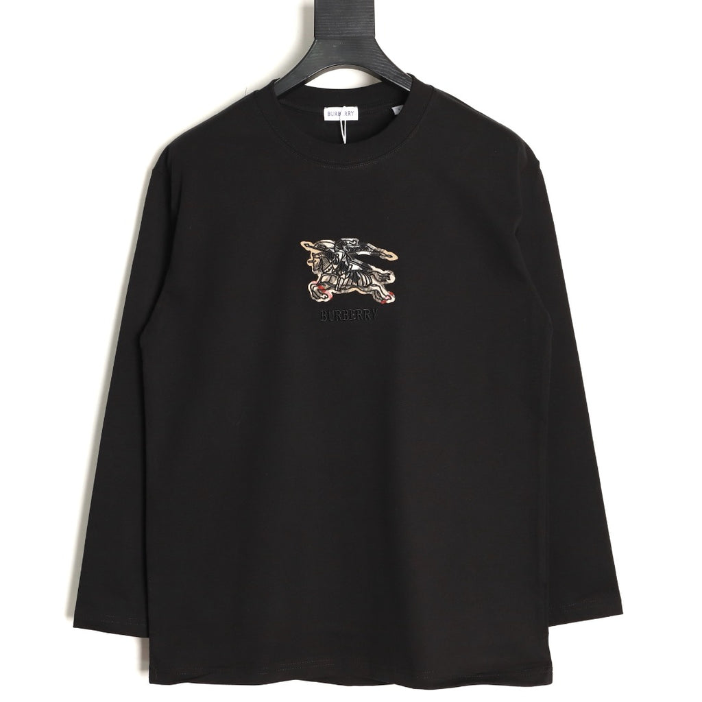 Burberry Check-Pattern Horse Emblem Long-Sleeve Shirt - Black