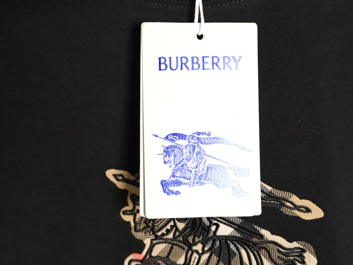 Burberry Check-Pattern Horse Emblem Long-Sleeve Shirt - Black