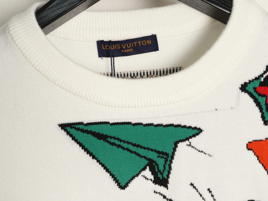 Louis Vuitton 25FW Paper Plane Graphic Knit Sweater - Ivory