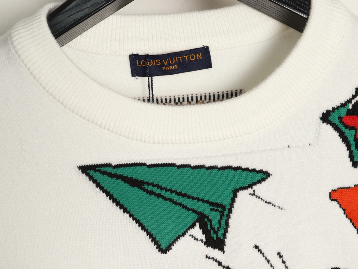 Louis Vuitton 25FW Paper Plane Graphic Knit Sweater - Ivory