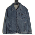 Prada Triangle-Logo Washed Zip-Up Denim Jacket - Dark Blue