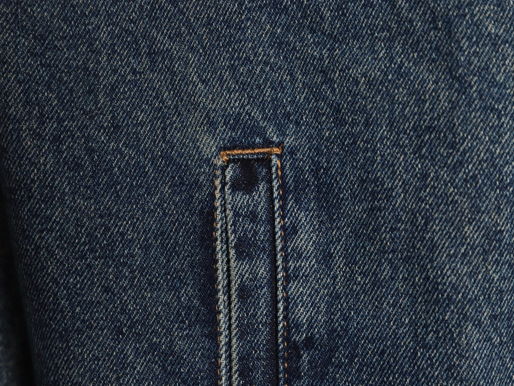 Prada Triangle-Logo Washed Zip-Up Denim Jacket - Dark Blue