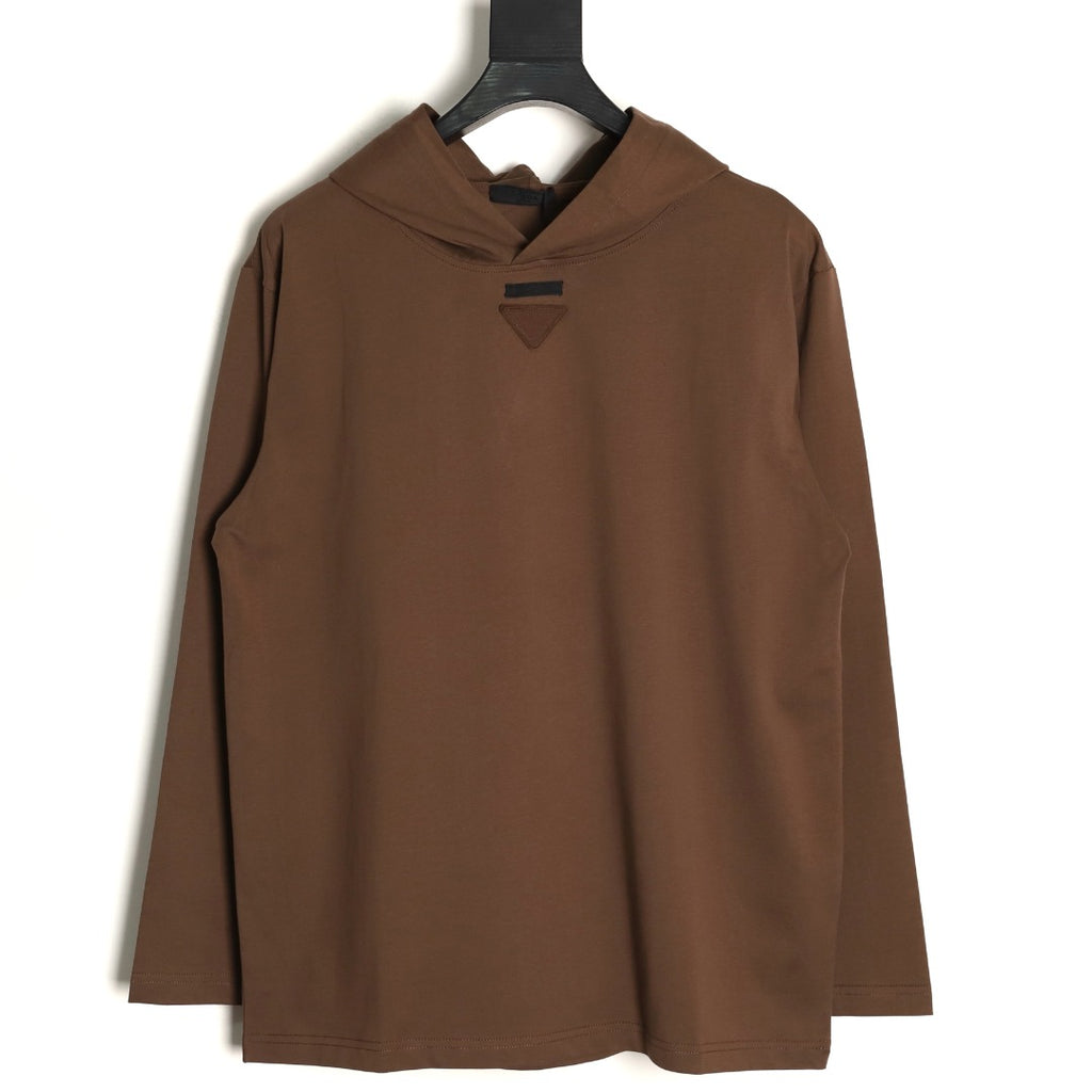 Prada PRD Neck-Label Relaxed Pullover Hoodie - Brown