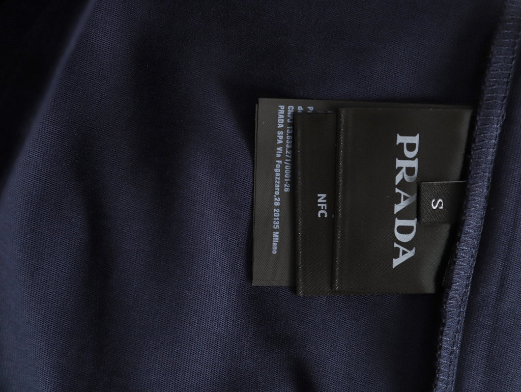Prada PRD Neck-Label Relaxed Pullover Hoodie - Navy