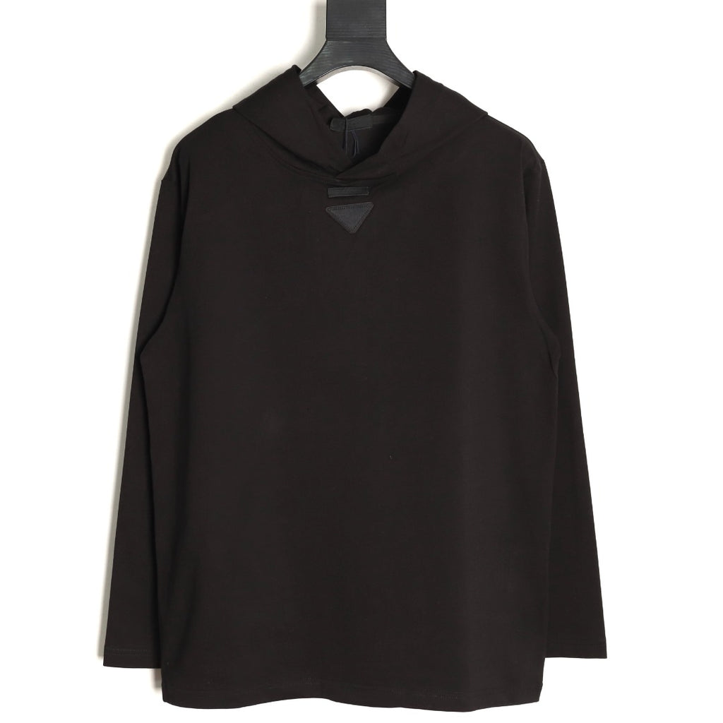 Prada PRD Neck-Label Relaxed Pullover Hoodie - Black