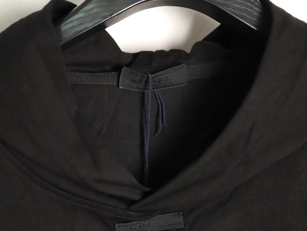 Prada PRD Neck-Label Relaxed Pullover Hoodie - Black