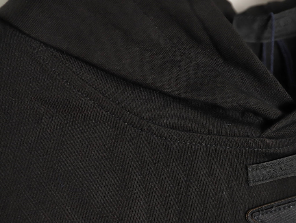 Prada PRD Neck-Label Relaxed Pullover Hoodie - Black