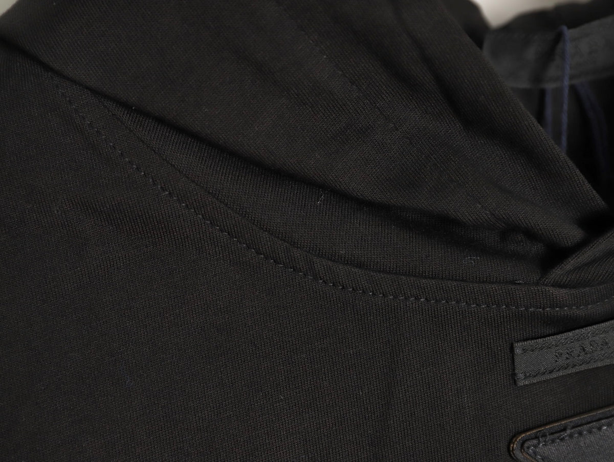 Prada PRD Neck-Label Relaxed Pullover Hoodie - Black