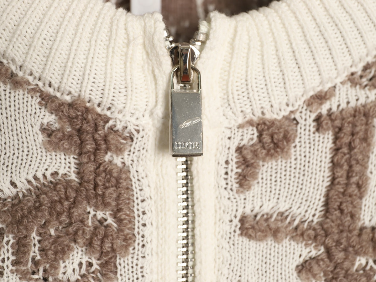 Dior CD Oblique Pattern Zip-Front Knit Cardigan - Beige