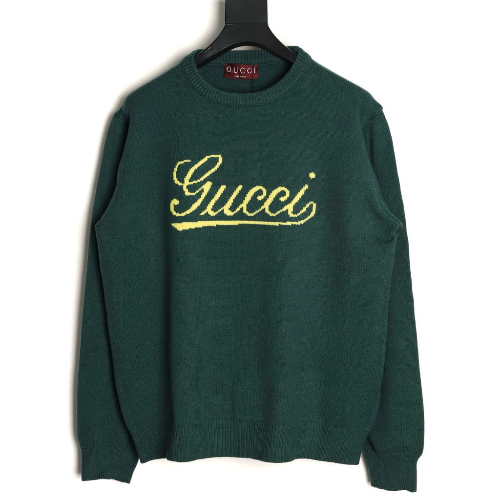 Gucci Signature-Logo Crewneck Sweater - Forest Green