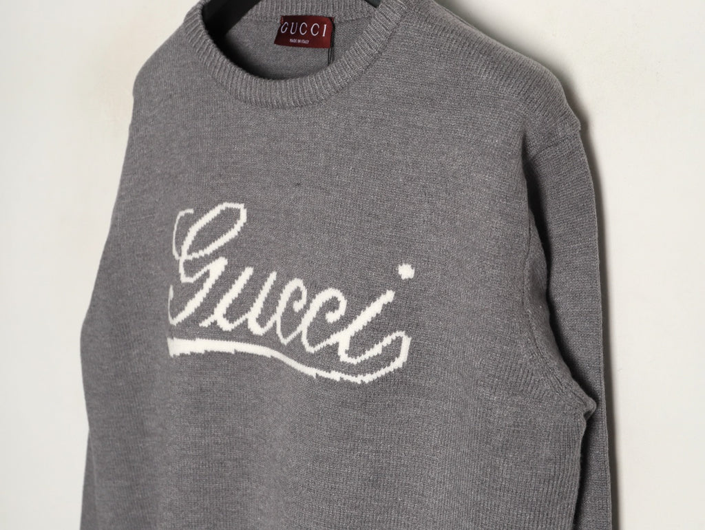 Gucci Signature-Logo Crewneck Sweater - Grey