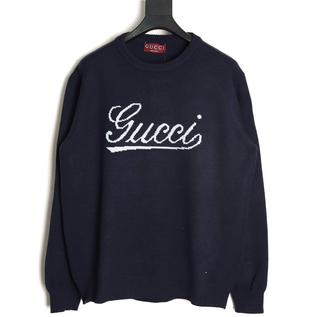 Gucci Signature-Logo Crewneck Sweater - Navy