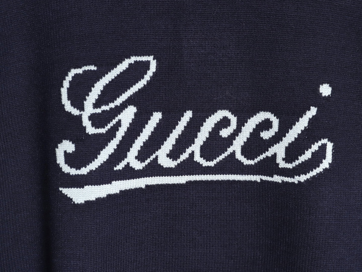Gucci Signature-Logo Crewneck Sweater - Navy