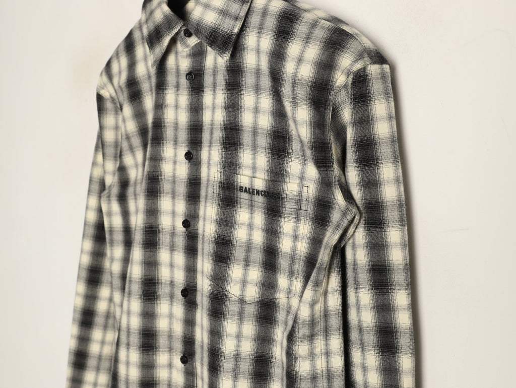 Balenciaga BLCG Embroidered Plaid Long-Sleeve Shirt