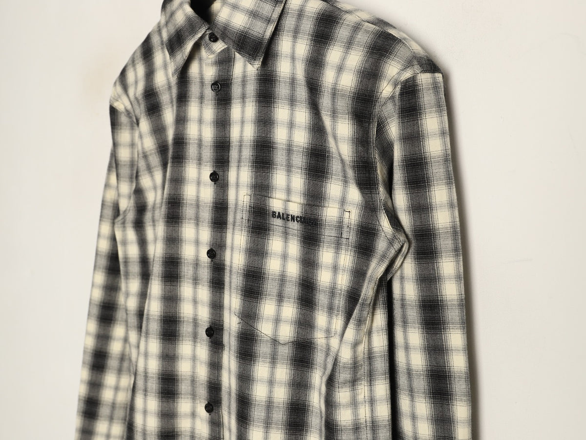 Balenciaga BLCG Embroidered Plaid Long-Sleeve Shirt