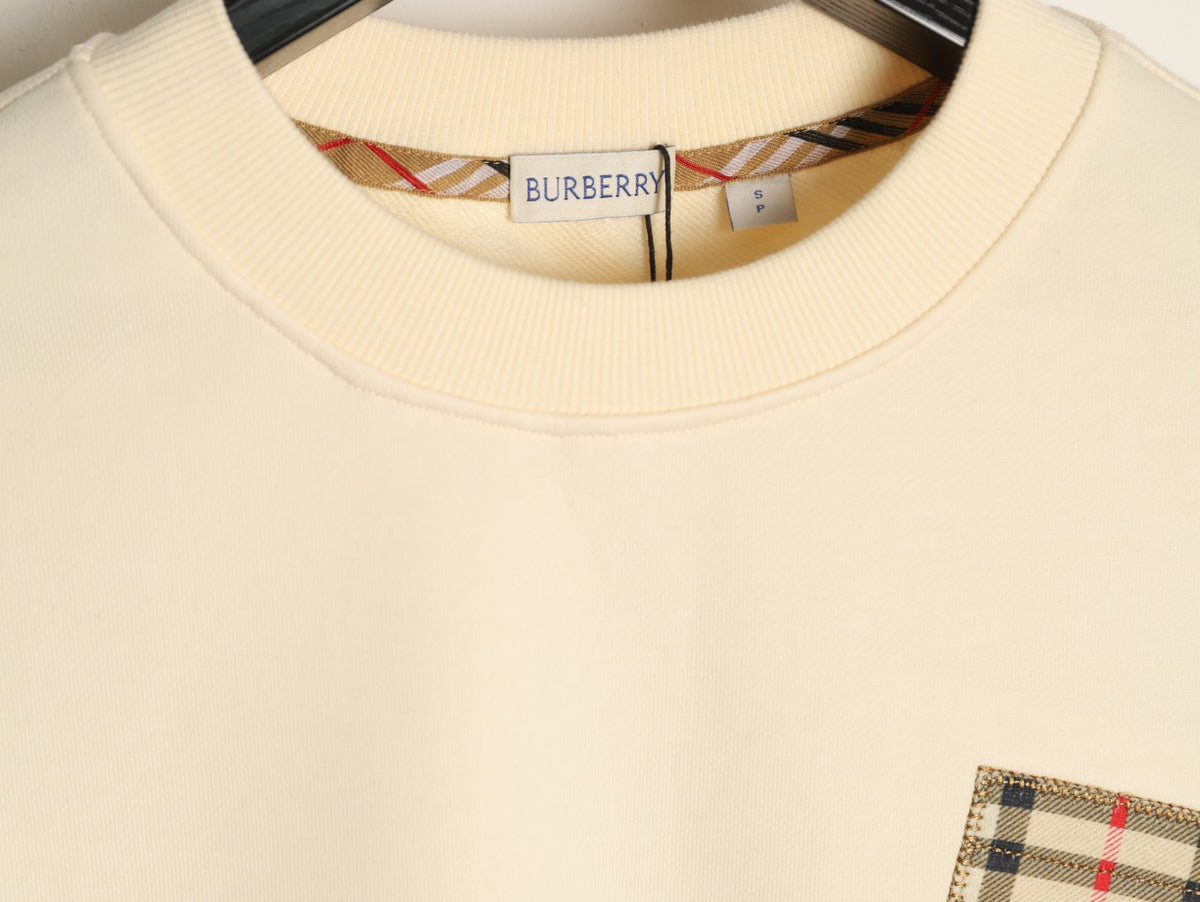 Burberry Check-Trim Embroidered Pocket Crewneck Sweatshirt