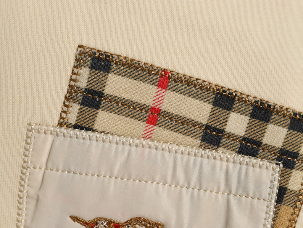 Burberry Check-Trim Embroidered Pocket Crewneck Sweatshirt
