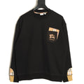 Burberry Black Check-Trim Embroidered Pocket Crewneck Sweatshirt
