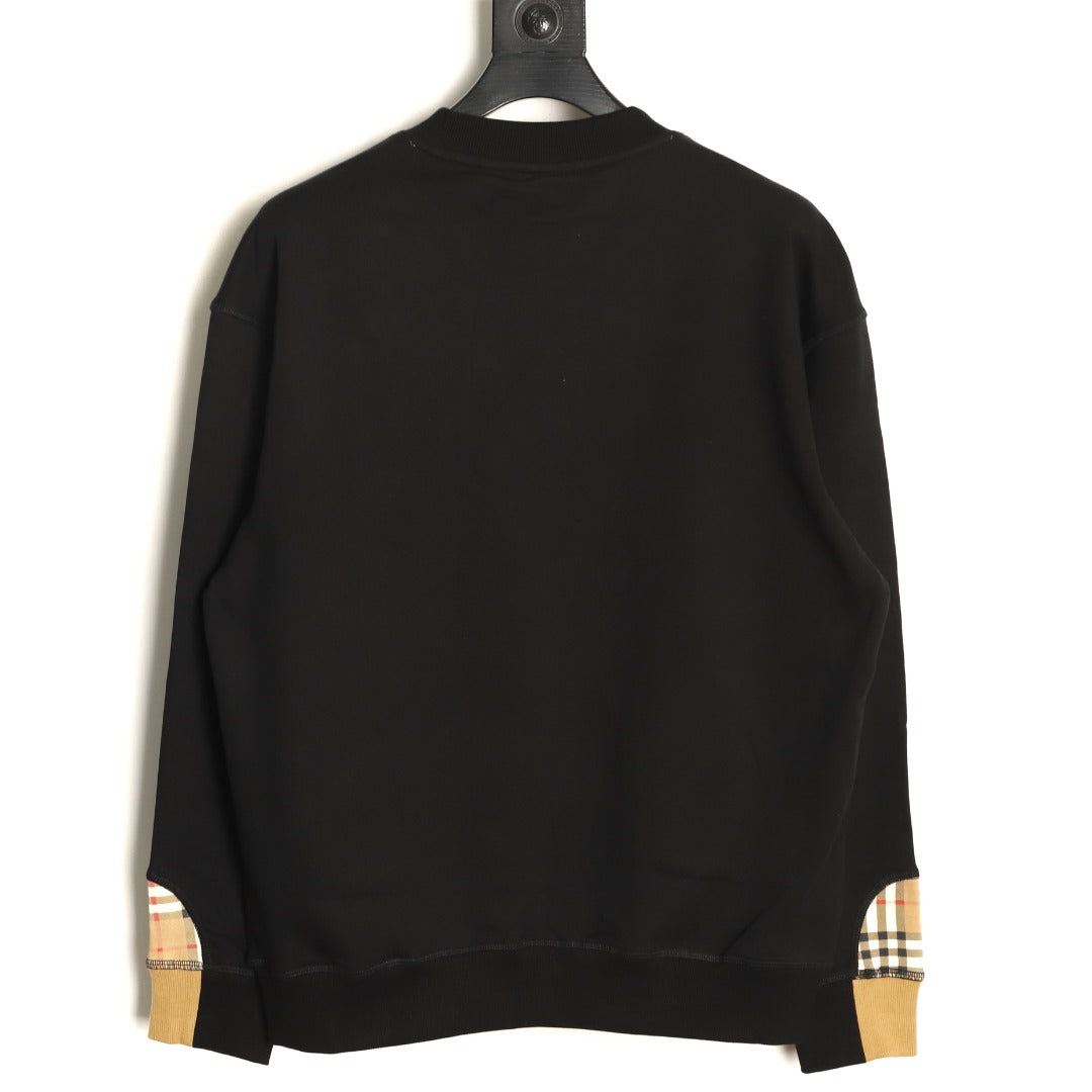 Burberry Black Check-Trim Embroidered Pocket Crewneck Sweatshirt