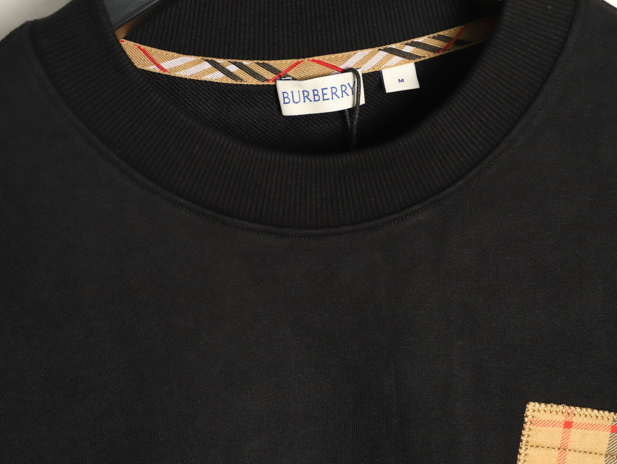 Burberry Black Check-Trim Embroidered Pocket Crewneck Sweatshirt