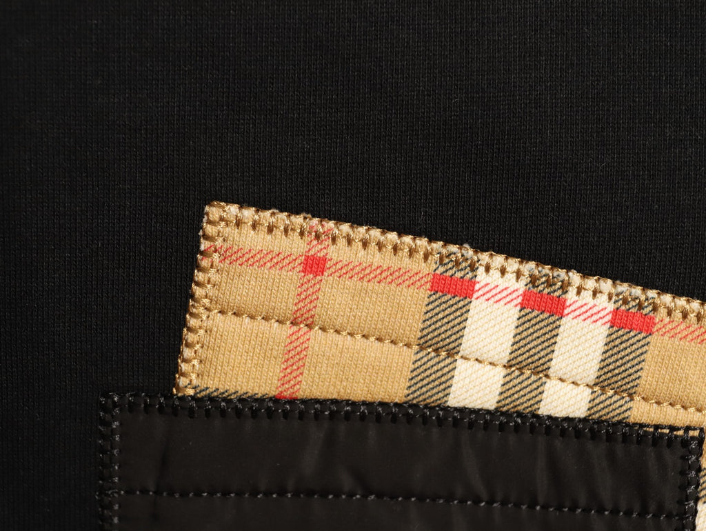 Burberry Black Check-Trim Embroidered Pocket Crewneck Sweatshirt