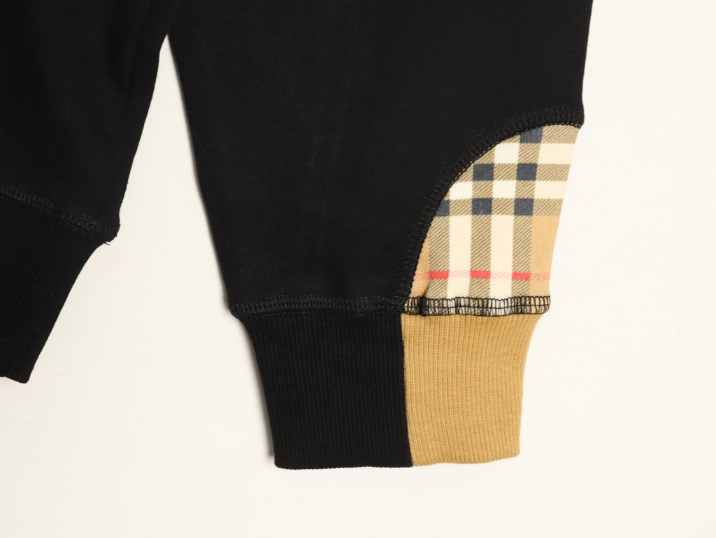 Burberry Black Check-Trim Embroidered Pocket Crewneck Sweatshirt