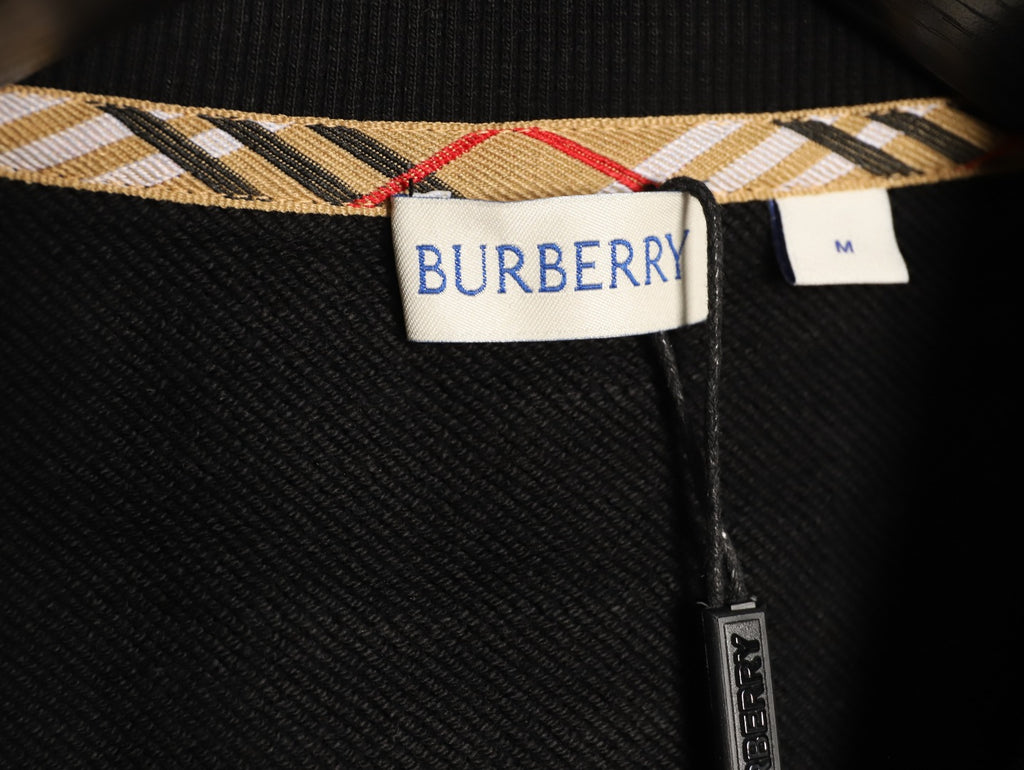 Burberry Black Check-Trim Embroidered Pocket Crewneck Sweatshirt