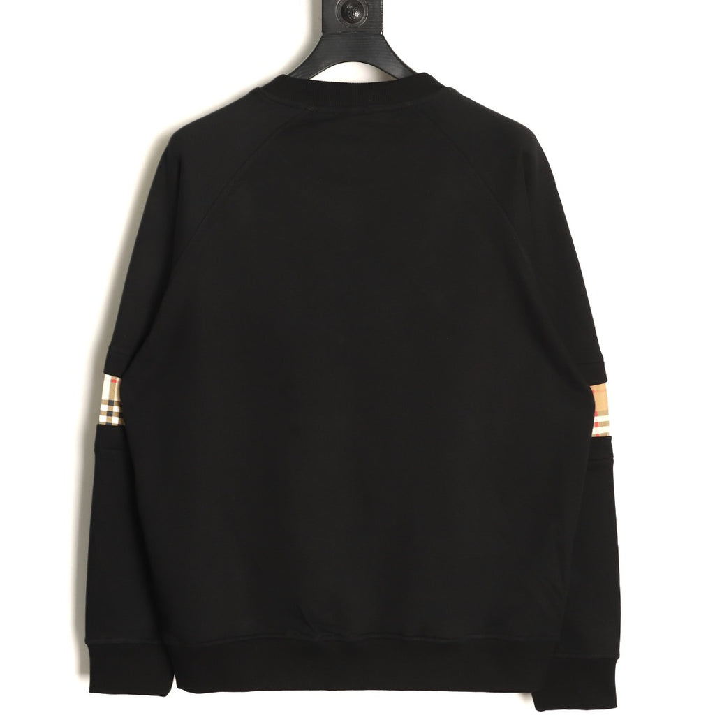 Burberry 26FW Black Signature Embroidered Check-Panel Crewneck Sweatshirt