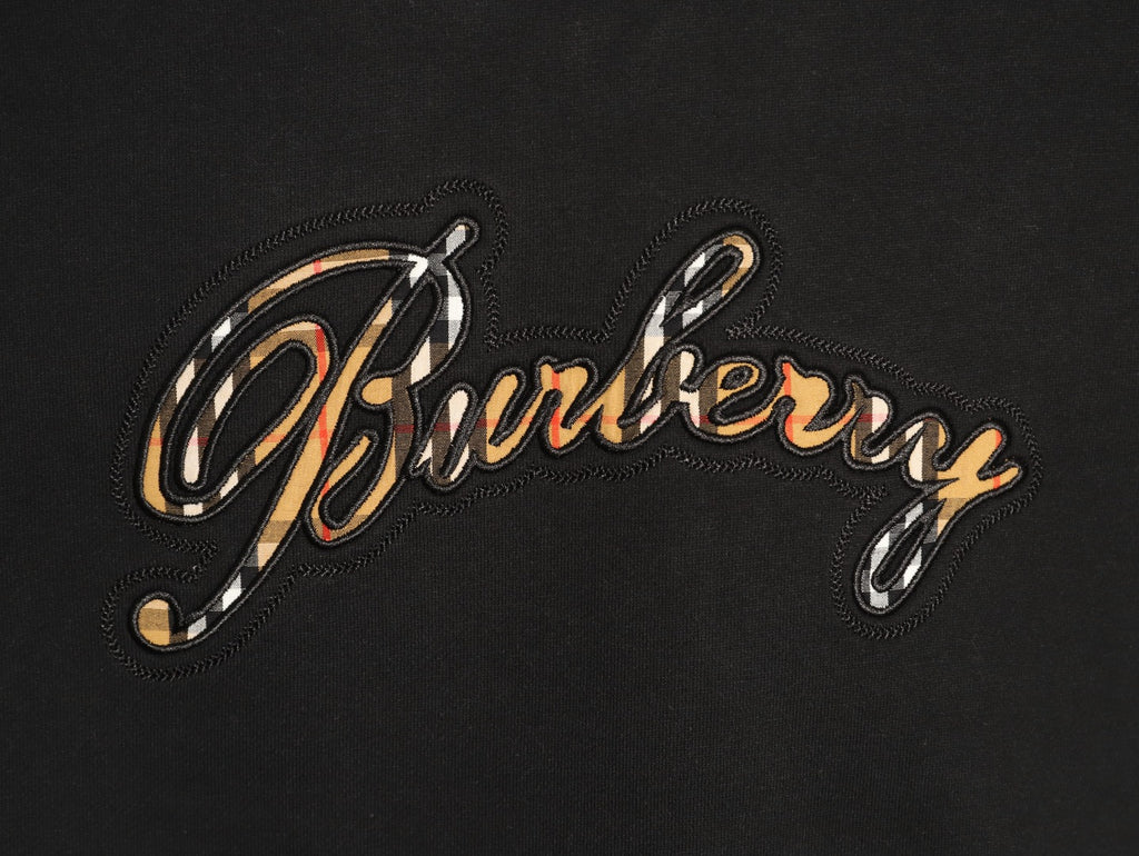 Burberry 26FW Black Signature Embroidered Check-Panel Crewneck Sweatshirt
