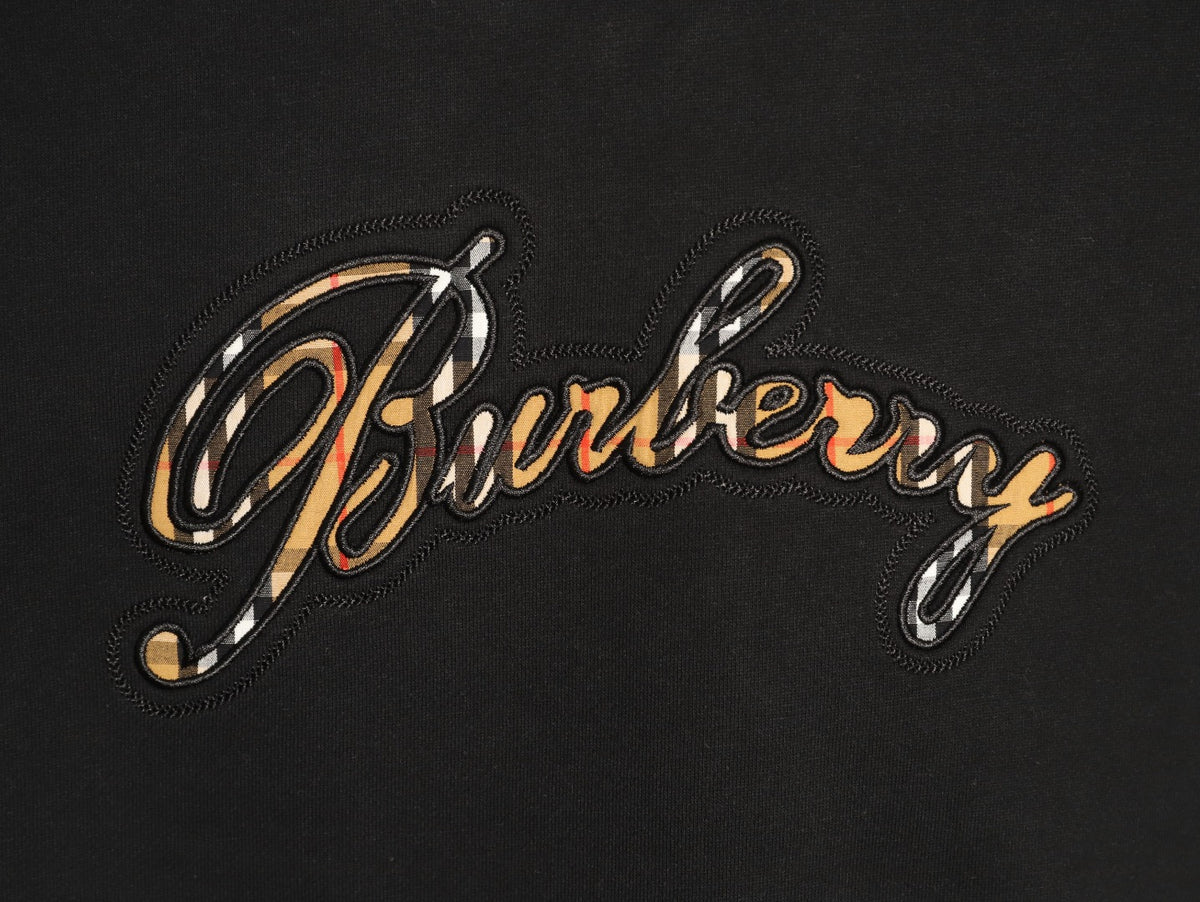 Burberry 26FW Black Signature Embroidered Check-Panel Crewneck Sweatshirt