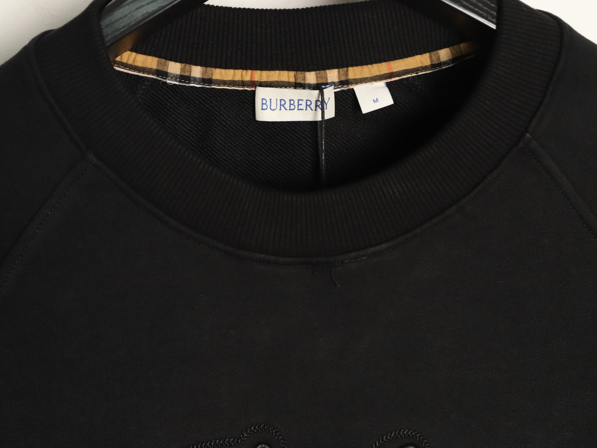 Burberry 26FW Black Signature Embroidered Check-Panel Crewneck Sweatshirt