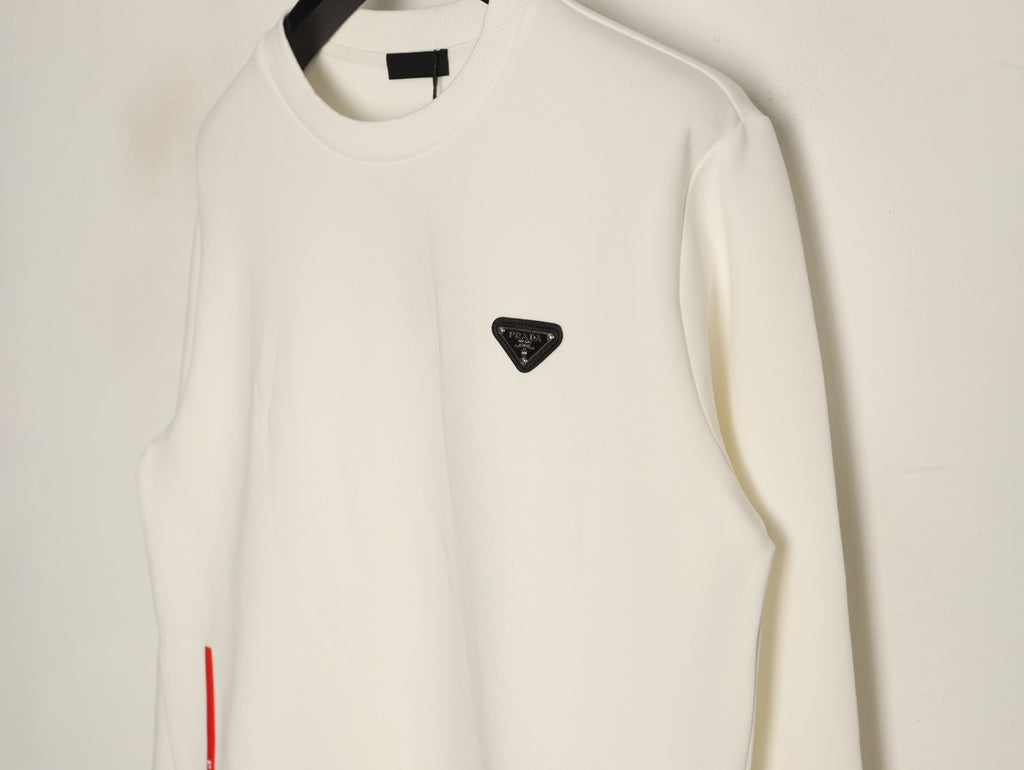 Prada Triangle-Detail Crewneck Sweatshirt with Red Silicone Trim