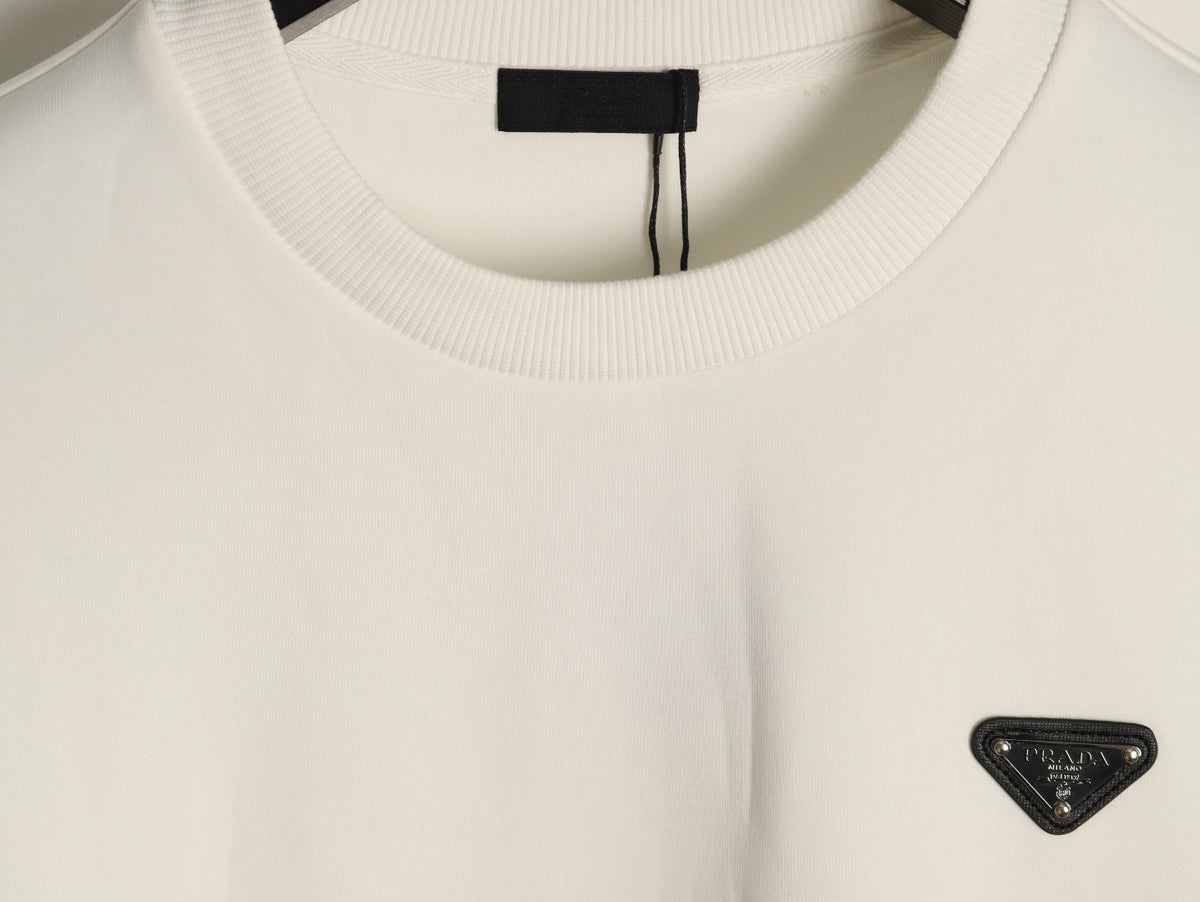 Prada Triangle-Detail Crewneck Sweatshirt with Red Silicone Trim