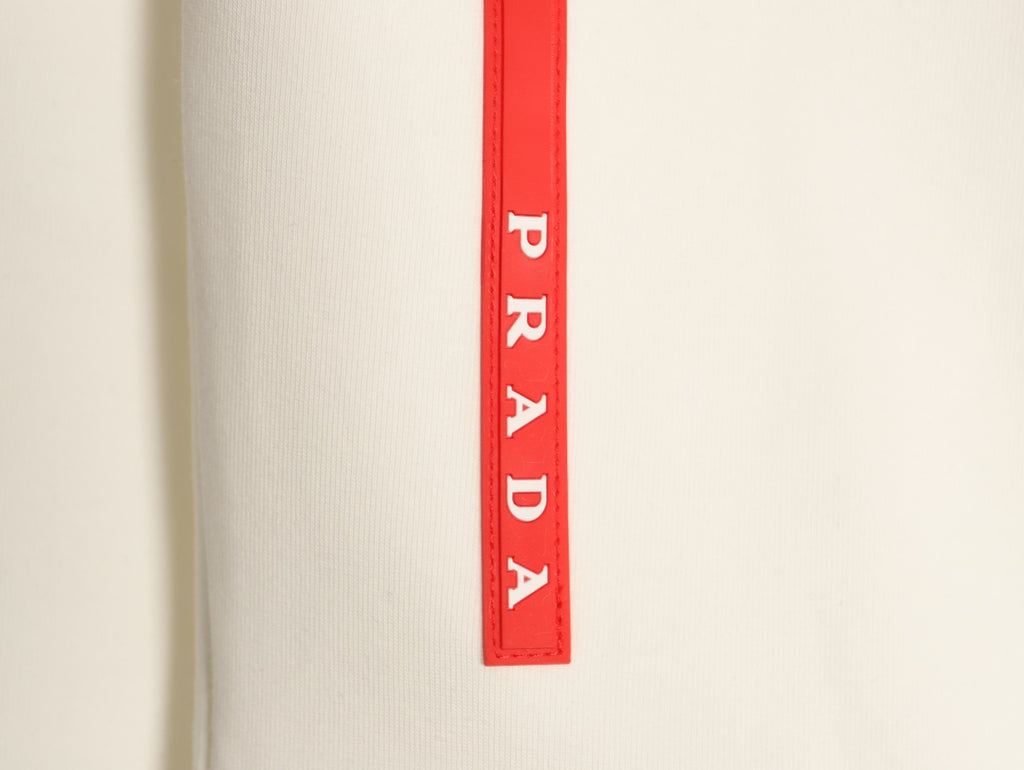 Prada Triangle-Detail Crewneck Sweatshirt with Red Silicone Trim