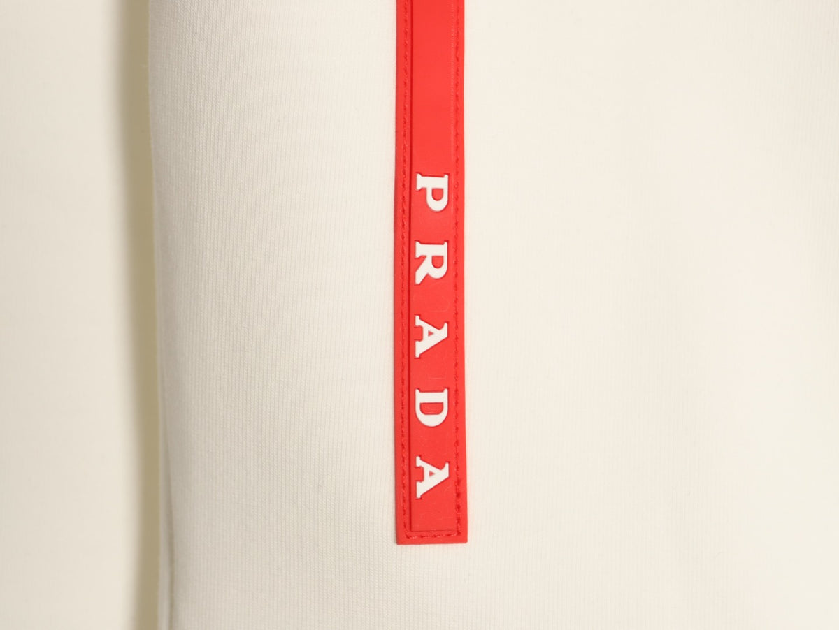 Prada Triangle-Detail Crewneck Sweatshirt with Red Silicone Trim